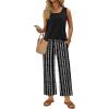 image:imageWIHOLL Two Piece Sets for Women Summer Spring Outfits Tank Square Neck Sleeveless Travel Vacation Lounge Wide Leg Pants SetBlack Vertical Stripes