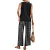 image:imageWIHOLL Two Piece Sets for Women Summer Spring Outfits Tank Square Neck Sleeveless Travel Vacation Lounge Wide Leg Pants SetBlack Vertical Stripes