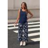 image:imageWIHOLL Two Piece Sets for Women Summer Spring Outfits Tank Square Neck Sleeveless Travel Vacation Lounge Wide Leg Pants SetBlue Floral