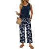 image:imageWIHOLL Two Piece Sets for Women Summer Spring Outfits Tank Square Neck Sleeveless Travel Vacation Lounge Wide Leg Pants SetBlue Floral