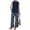 image:imageWIHOLL Two Piece Sets for Women Summer Spring Outfits Tank Square Neck Sleeveless Travel Vacation Lounge Wide Leg Pants SetBlue Floral