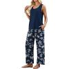 image:imageWIHOLL Two Piece Sets for Women Summer Spring Outfits Tank Square Neck Sleeveless Travel Vacation Lounge Wide Leg Pants SetBlue Floral