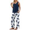 image:imageWIHOLL Two Piece Sets for Women Summer Spring Outfits Tank Square Neck Sleeveless Travel Vacation Lounge Wide Leg Pants SetBlue Floral Print