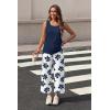 image:imageWIHOLL Two Piece Sets for Women Summer Spring Outfits Tank Square Neck Sleeveless Travel Vacation Lounge Wide Leg Pants SetBlue Floral Print