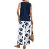 image:imageWIHOLL Two Piece Sets for Women Summer Spring Outfits Tank Square Neck Sleeveless Travel Vacation Lounge Wide Leg Pants SetBlue Floral Print