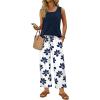 image:imageWIHOLL Two Piece Sets for Women Summer Spring Outfits Tank Square Neck Sleeveless Travel Vacation Lounge Wide Leg Pants SetBlue Floral Print