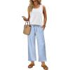 image:imageWIHOLL Two Piece Sets for Women Summer Spring Outfits Tank Square Neck Sleeveless Travel Vacation Lounge Wide Leg Pants SetBlue Vertical Stripes