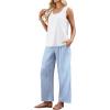image:imageWIHOLL Two Piece Sets for Women Summer Spring Outfits Tank Square Neck Sleeveless Travel Vacation Lounge Wide Leg Pants SetBlue Vertical Stripes