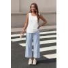 image:imageWIHOLL Two Piece Sets for Women Summer Spring Outfits Tank Square Neck Sleeveless Travel Vacation Lounge Wide Leg Pants SetBlue Vertical Stripes