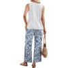 image:imageWIHOLL Two Piece Sets for Women Summer Spring Outfits Tank Square Neck Sleeveless Travel Vacation Lounge Wide Leg Pants SetBoho Blue