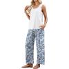 image:imageWIHOLL Two Piece Sets for Women Summer Spring Outfits Tank Square Neck Sleeveless Travel Vacation Lounge Wide Leg Pants SetBoho Blue