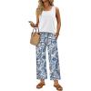 image:imageWIHOLL Two Piece Sets for Women Summer Spring Outfits Tank Square Neck Sleeveless Travel Vacation Lounge Wide Leg Pants SetBoho Blue