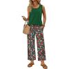 image:imageWIHOLL Two Piece Sets for Women Summer Spring Outfits Tank Square Neck Sleeveless Travel Vacation Lounge Wide Leg Pants SetFloral Print