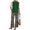 image:imageWIHOLL Two Piece Sets for Women Summer Spring Outfits Tank Square Neck Sleeveless Travel Vacation Lounge Wide Leg Pants SetFloral Print