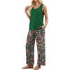 image:imageWIHOLL Two Piece Sets for Women Summer Spring Outfits Tank Square Neck Sleeveless Travel Vacation Lounge Wide Leg Pants SetFloral Print