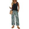 image:imageWIHOLL Two Piece Sets for Women Summer Spring Outfits Tank Square Neck Sleeveless Travel Vacation Lounge Wide Leg Pants SetLeaf Print