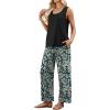 image:imageWIHOLL Two Piece Sets for Women Summer Spring Outfits Tank Square Neck Sleeveless Travel Vacation Lounge Wide Leg Pants SetLeaf Print
