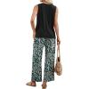 image:imageWIHOLL Two Piece Sets for Women Summer Spring Outfits Tank Square Neck Sleeveless Travel Vacation Lounge Wide Leg Pants SetLeaf Print