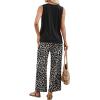 image:imageWIHOLL Two Piece Sets for Women Summer Spring Outfits Tank Square Neck Sleeveless Travel Vacation Lounge Wide Leg Pants SetLeopard Print
