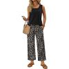 image:imageWIHOLL Two Piece Sets for Women Summer Spring Outfits Tank Square Neck Sleeveless Travel Vacation Lounge Wide Leg Pants SetLeopard Print