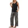 image:imageWIHOLL Two Piece Sets for Women Summer Spring Outfits Tank Square Neck Sleeveless Travel Vacation Lounge Wide Leg Pants SetLeopard Print