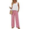 image:imageWIHOLL Two Piece Sets for Women Summer Spring Outfits Tank Square Neck Sleeveless Travel Vacation Lounge Wide Leg Pants SetPink Checkered