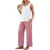 image:imageWIHOLL Two Piece Sets for Women Summer Spring Outfits Tank Square Neck Sleeveless Travel Vacation Lounge Wide Leg Pants SetPink Checkered