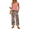 image:imageWIHOLL Two Piece Sets for Women Summer Spring Outfits Tank Square Neck Sleeveless Travel Vacation Lounge Wide Leg Pants SetPink Tropical Hawaii