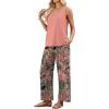 image:imageWIHOLL Two Piece Sets for Women Summer Spring Outfits Tank Square Neck Sleeveless Travel Vacation Lounge Wide Leg Pants SetPink Tropical Hawaii