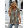 image:imageWIHOLL Women T Shirts Pleated Short Sleeve Tops Business Casual Dressy BlousesBoho Print 01
