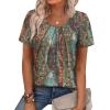 image:imageWIHOLL Women T Shirts Pleated Short Sleeve Tops Business Casual Dressy BlousesBoho Print 01