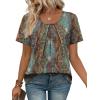 image:imageWIHOLL Women T Shirts Pleated Short Sleeve Tops Business Casual Dressy BlousesBoho Print 01
