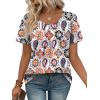 image:imageWIHOLL Women T Shirts Pleated Short Sleeve Tops Business Casual Dressy BlousesBoho Print 03