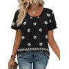 image:imageWIHOLL Women T Shirts Pleated Short Sleeve Tops Business Casual Dressy BlousesBoho Print 05