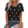 image:imageWIHOLL Women T Shirts Pleated Short Sleeve Tops Business Casual Dressy BlousesBoho Print 05