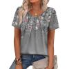 image:imageWIHOLL Women T Shirts Pleated Short Sleeve Tops Business Casual Dressy BlousesFloral Print 01