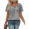 image:imageWIHOLL Women T Shirts Pleated Short Sleeve Tops Business Casual Dressy BlousesFloral Print 01
