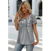 image:imageWIHOLL Women T Shirts Pleated Short Sleeve Tops Business Casual Dressy BlousesFloral Print 01