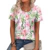image:imageWIHOLL Women T Shirts Pleated Short Sleeve Tops Business Casual Dressy BlousesFloral Print 02