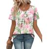 image:imageWIHOLL Women T Shirts Pleated Short Sleeve Tops Business Casual Dressy BlousesFloral Print 02