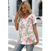 image:imageWIHOLL Women T Shirts Pleated Short Sleeve Tops Business Casual Dressy BlousesFloral Print 02