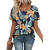 image:imageWIHOLL Women T Shirts Pleated Short Sleeve Tops Business Casual Dressy BlousesFloral Print 03