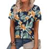 image:imageWIHOLL Women T Shirts Pleated Short Sleeve Tops Business Casual Dressy BlousesFloral Print 03