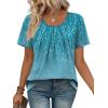image:imageWIHOLL Women T Shirts Pleated Short Sleeve Tops Business Casual Dressy BlousesPrint 08