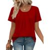 image:imageWIHOLL Women T Shirts Pleated Short Sleeve Tops Business Casual Dressy BlousesRed