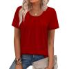 image:imageWIHOLL Women T Shirts Pleated Short Sleeve Tops Business Casual Dressy BlousesRed