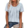 image:imageWIHOLL Women T Shirts Pleated Short Sleeve Tops Business Casual Dressy BlousesStriped Print 02
