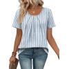 image:imageWIHOLL Women T Shirts Pleated Short Sleeve Tops Business Casual Dressy BlousesStriped Print 02