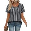 image:imageWIHOLL Women T Shirts Pleated Short Sleeve Tops Business Casual Dressy BlousesStriped Print 04