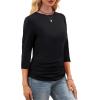 image:imageWIHOLL Womens 34 Length Sleeve Tops Crewneck Ruched Summer Shirts 2026 Business Casual Outfits Blouses Spring Clothes01  Black